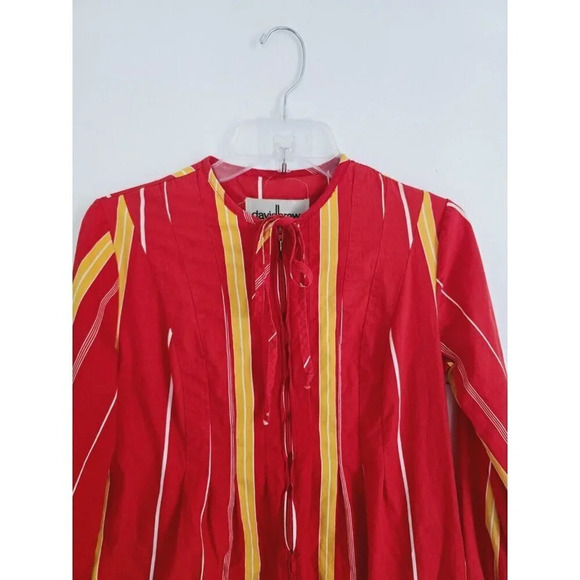 David Brown California Vintage Retro Striped Red Pintuck Cotton Dress Small S - Picture 2 of 9